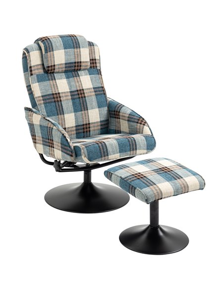 HOMCOM Swivel Armchair with Footstool and Adjustable Backrest, Multicolour - pic 24774 | FastDaddyshop