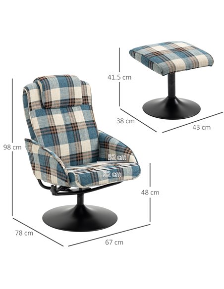 HOMCOM Swivel Armchair with Footstool and Adjustable Backrest, Multicolour - pic 24776 | FastDaddyshop