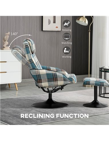 HOMCOM Swivel Armchair with Footstool and Adjustable Backrest, Multicolour