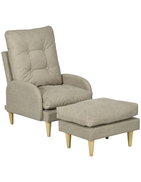 HOMCOM Upholstered Armchair with Footstool, Adjustable Backrest, Cushions, Beige - pic 24792 | FastDaddyshop