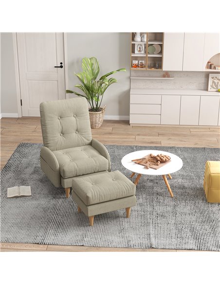 HOMCOM Upholstered Armchair with Footstool, Adjustable Backrest, Cushions, Beige - pic 24793 | FastDaddyshop