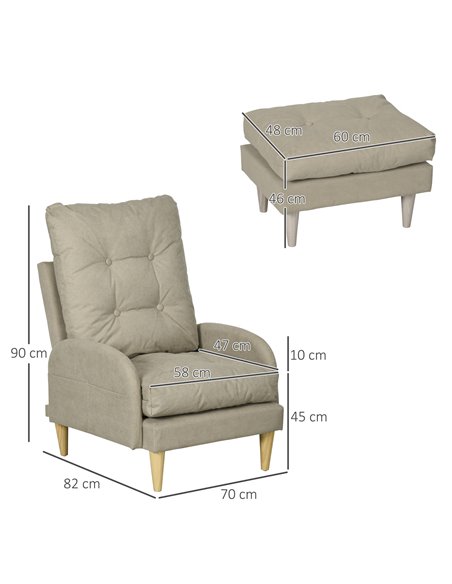 HOMCOM Upholstered Armchair with Footstool, Adjustable Backrest, Cushions, Beige - pic 24794 | FastDaddyshop