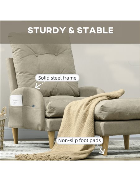 HOMCOM Upholstered Armchair with Footstool, Adjustable Backrest, Cushions, Beige - pic 24797 | FastDaddyshop