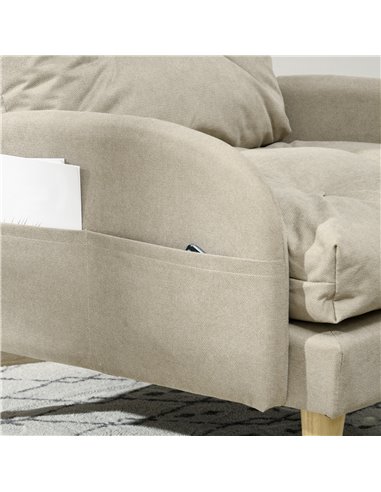 HOMCOM Upholstered Armchair with Footstool, Adjustable Backrest, Cushions, Beige