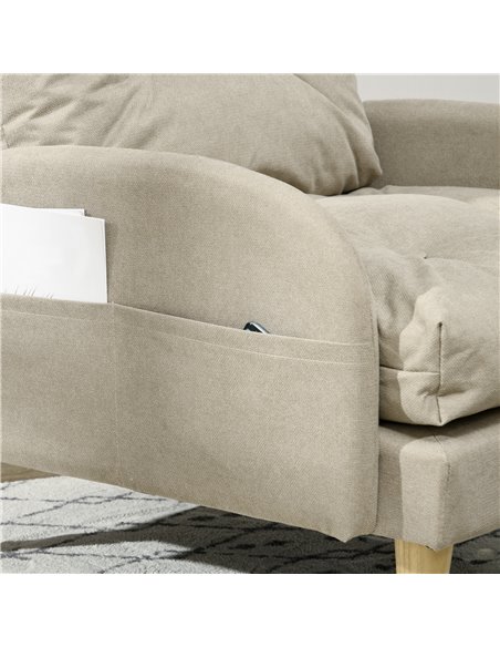 HOMCOM Upholstered Armchair with Footstool, Adjustable Backrest, Cushions, Beige - pic 24799 | FastDaddyshop