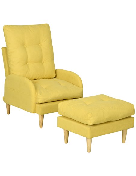 HOMCOM Upholstered Armchair with Footstool, Adjustable Backrest, Cushions, Yellow - pic 24801 | FastDaddyshop