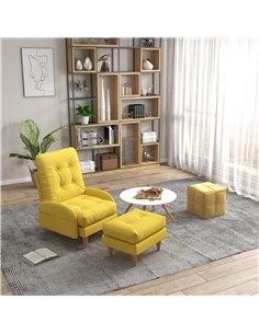 HOMCOM Upholstered Armchair with Footstool, Adjustable Backrest, Cushions, Yellow 2