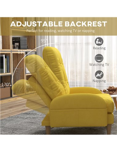 HOMCOM Upholstered Armchair with Footstool, Adjustable Backrest, Cushions, Yellow