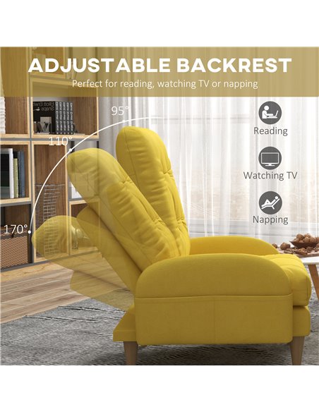 HOMCOM Upholstered Armchair with Footstool, Adjustable Backrest, Cushions, Yellow - pic 24804 | FastDaddyshop