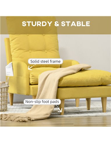 HOMCOM Upholstered Armchair with Footstool, Adjustable Backrest, Cushions, Yellow