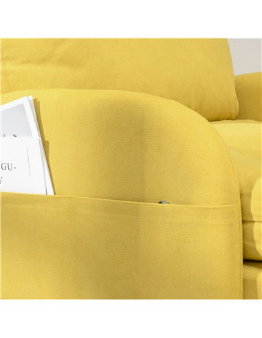 HOMCOM Upholstered Armchair with Footstool, Adjustable Backrest, Cushions, Yellow