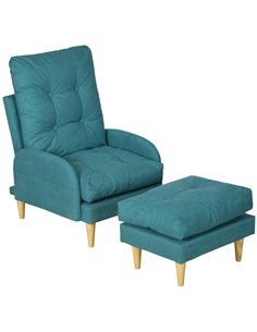 HOMCOM Upholstered Armchair with Footstool, Adjustable Backrest, Cushions, Blue