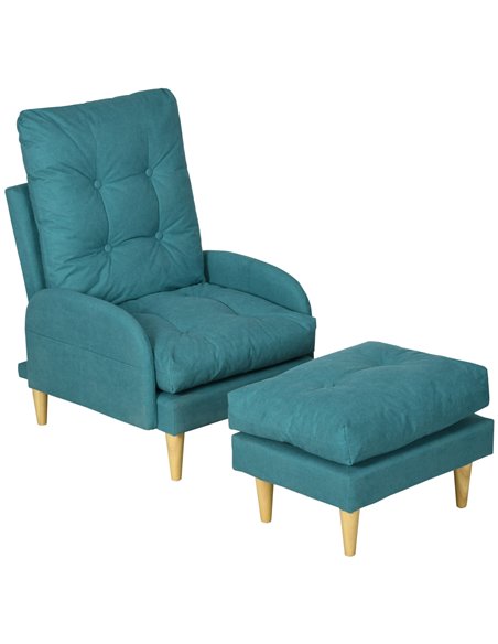 HOMCOM Upholstered Armchair with Footstool, Adjustable Backrest, Cushions, Blue - pic 24810 | FastDaddyshop