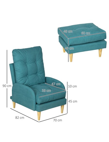 HOMCOM Upholstered Armchair with Footstool, Adjustable Backrest, Cushions, Blue - pic 24812 | FastDaddyshop