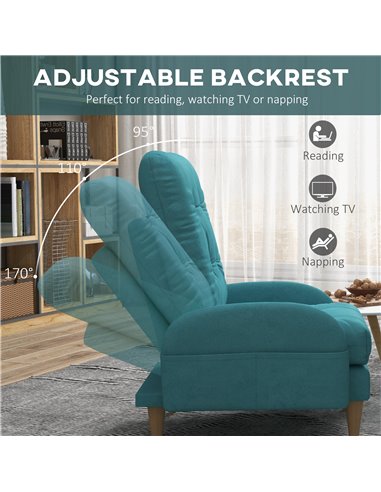 HOMCOM Upholstered Armchair with Footstool, Adjustable Backrest, Cushions, Blue