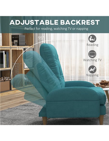 HOMCOM Upholstered Armchair with Footstool, Adjustable Backrest, Cushions, Blue - pic 24813 | FastDaddyshop
