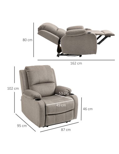 HOMCOM Microfibre Recliner Armchair with Adjustable Leg Rest, Cup Holder, Brown