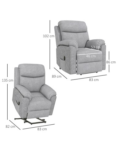 HOMCOM Electric Power Lift Armchair for Elderly with Remote Control, Grey