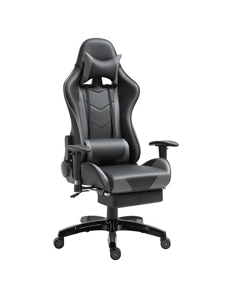 HOMCOM Faux Leather High-Back Gaming Chair  with Footrest, Wheels, Black-Grey - pic 24837 | FastDaddyshop