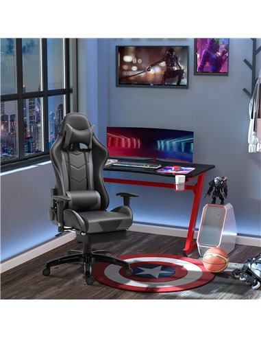 HOMCOM Faux Leather High-Back Gaming Chair  with Footrest, Wheels, Black-Grey