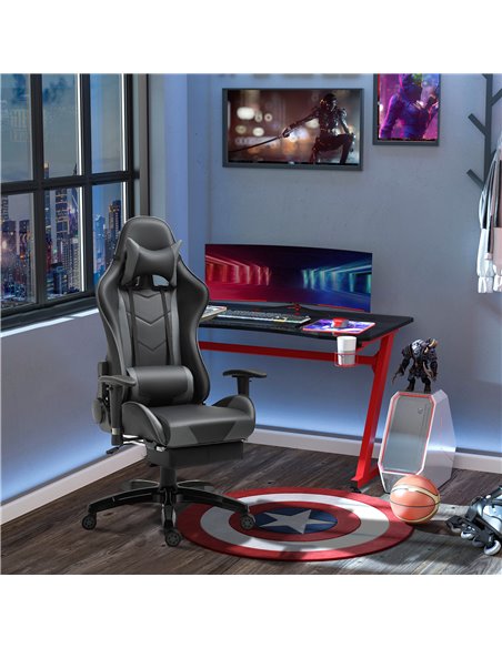 HOMCOM Faux Leather High-Back Gaming Chair  with Footrest, Wheels, Black-Grey - pic 24838 | FastDaddyshop