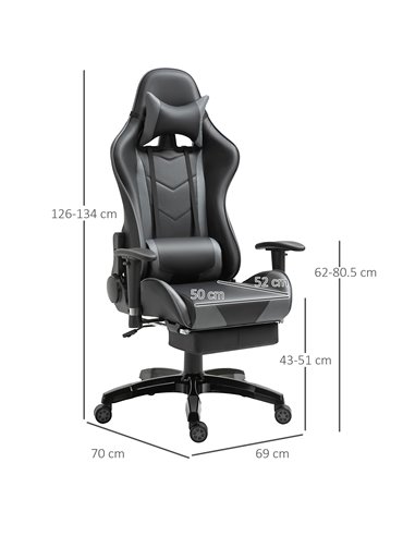 HOMCOM Faux Leather High-Back Gaming Chair  with Footrest, Wheels, Black-Grey