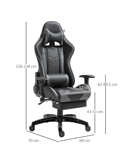 HOMCOM Faux Leather High-Back Gaming Chair  with Footrest, Wheels, Black-Grey - pic 24839 | FastDaddyshop