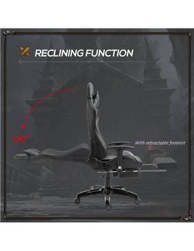 HOMCOM Faux Leather High-Back Gaming Chair  with Footrest, Wheels, Black-Grey