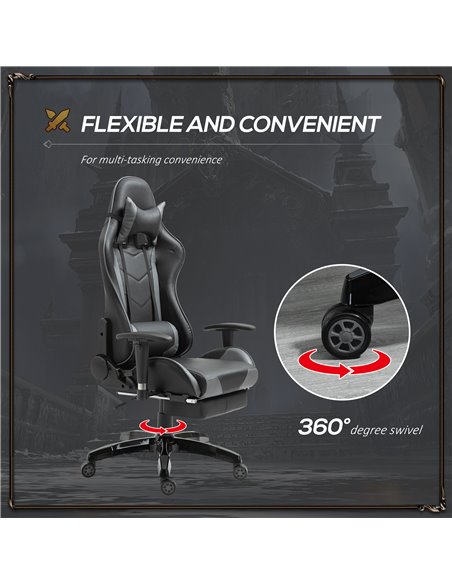 HOMCOM Faux Leather High-Back Gaming Chair  with Footrest, Wheels, Black-Grey - pic 24842 | FastDaddyshop