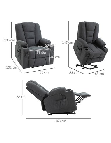 HOMCOM Recliner Chair for the Elderly with Lift, Remote Control, Side Pockets, Grey