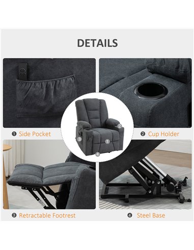 HOMCOM Recliner Chair for the Elderly with Lift, Remote Control, Side Pockets, Grey