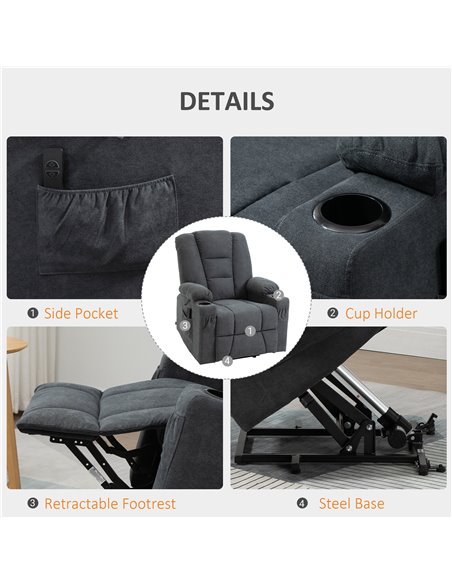 HOMCOM Recliner Chair for the Elderly with Lift, Remote Control, Side Pockets, Grey - pic 24869 | FastDaddyshop