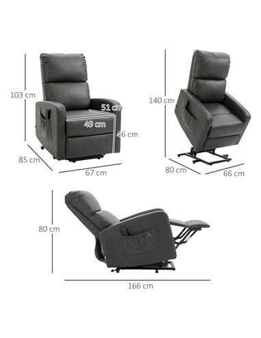 HOMCOM Recliner Chair for the Elderly with Lift, Remote Control, Side Pockets, Charcoal Grey