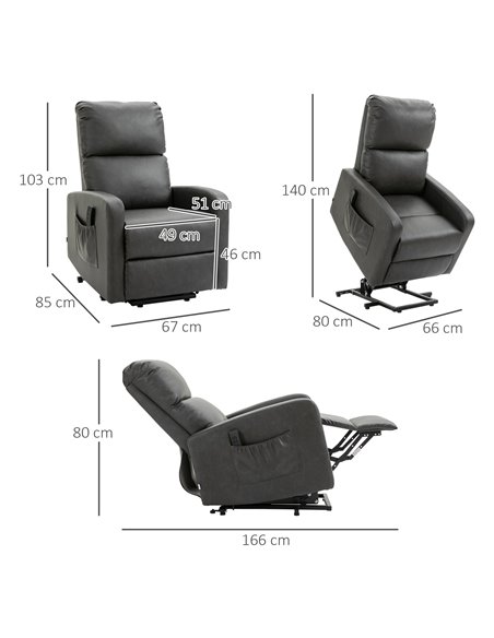HOMCOM Recliner Chair for the Elderly with Lift, Remote Control, Side Pockets, Charcoal Grey - pic 24875 | FastDaddyshop