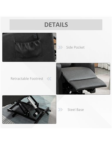 HOMCOM Recliner Chair for the Elderly with Lift, Remote Control, Side Pockets, Charcoal Grey