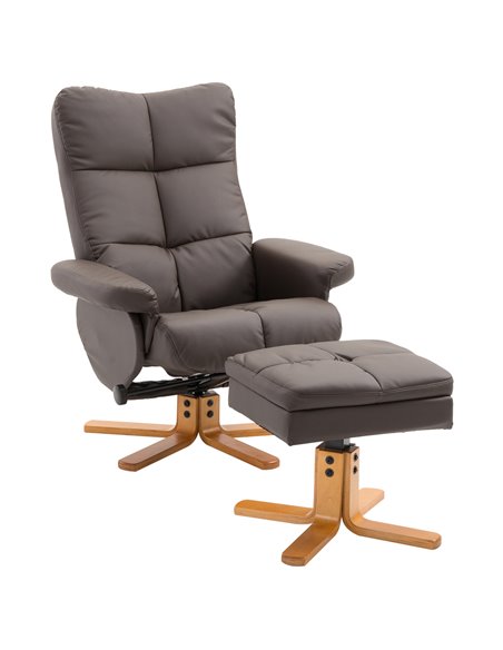 HOMCOM Faux Leather Swivel Recliner Chair with Footstool, Storage, Brown - pic 24882 | FastDaddyshop