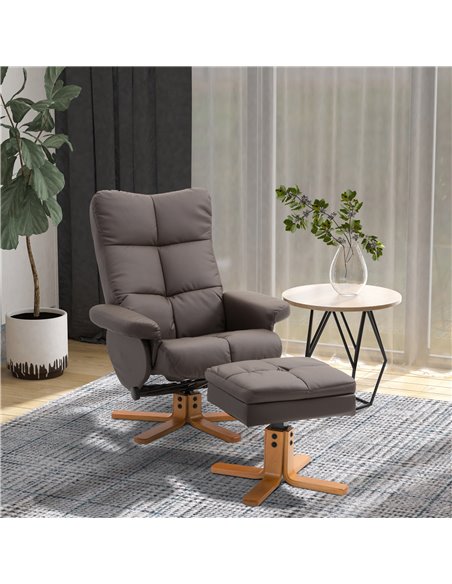 HOMCOM Faux Leather Swivel Recliner Chair with Footstool, Storage, Brown - pic 24883 | FastDaddyshop