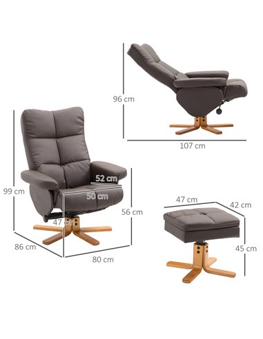 HOMCOM Faux Leather Swivel Recliner Chair with Footstool, Storage, Brown