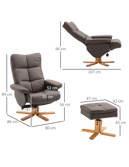 HOMCOM Faux Leather Swivel Recliner Chair with Footstool, Storage, Brown - pic 24884 | FastDaddyshop
