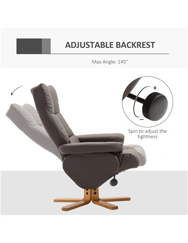 HOMCOM Faux Leather Swivel Recliner Chair with Footstool, Storage, Brown