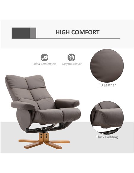 HOMCOM Faux Leather Swivel Recliner Chair with Footstool, Wooden Base and Storage for Living Room, Brown - pic 24887 | FastDaddyshop