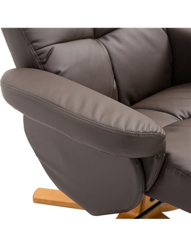 HOMCOM Faux Leather Swivel Recliner Chair with Footstool, Wooden Base and Storage for Living Room, Brown