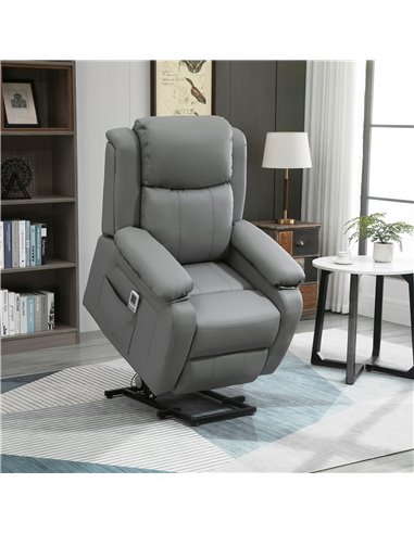 HOMCOM Electric Power Lift Vibration Massage Recliner Chair with Remote Control, Grey