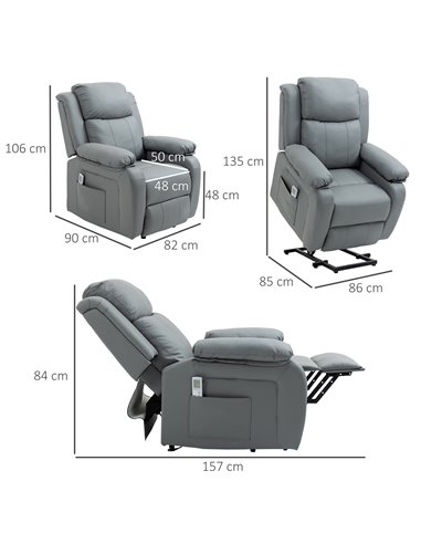 HOMCOM Electric Power Lift Vibration Massage Recliner Chair with Remote Control, Grey