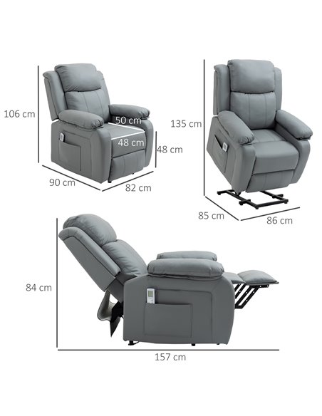 HOMCOM Electric Power Lift Vibration Massage Recliner Chair with Remote Control, Grey - pic 24893 | FastDaddyshop