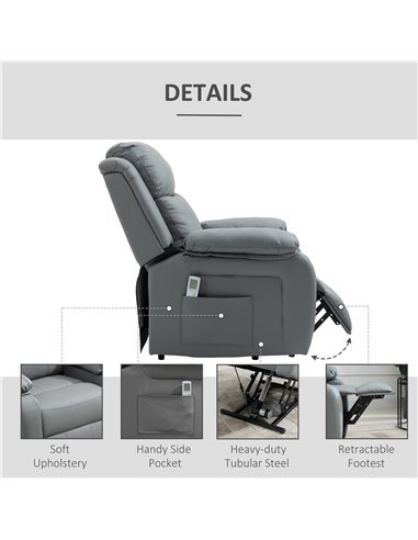 HOMCOM Electric Power Lift Vibration Massage Recliner Chair with Remote Control, Grey