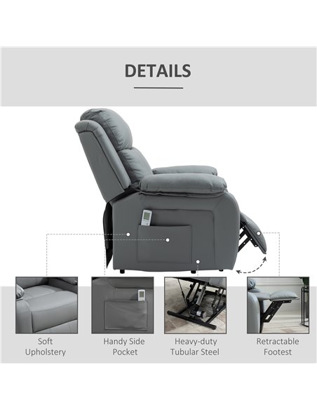 HOMCOM Electric Power Lift Vibration Massage Recliner Chair with Remote Control, Grey - pic 24894 | FastDaddyshop
