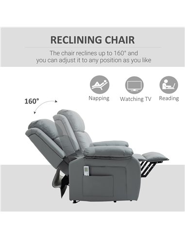 HOMCOM Electric Power Lift Recliner Chair Vibration Massage Reclining Chair with Remote Control and Side Pocket, Grey