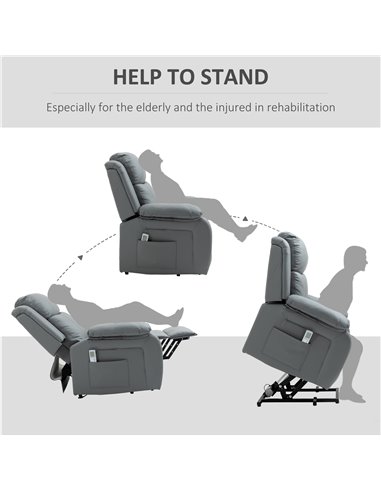 HOMCOM Electric Power Lift Recliner Chair Vibration Massage Reclining Chair with Remote Control and Side Pocket, Grey