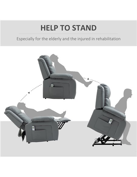 HOMCOM Electric Power Lift Recliner Chair Vibration Massage Reclining Chair with Remote Control and Side Pocket, Grey - pic 24897 | FastDaddyshop